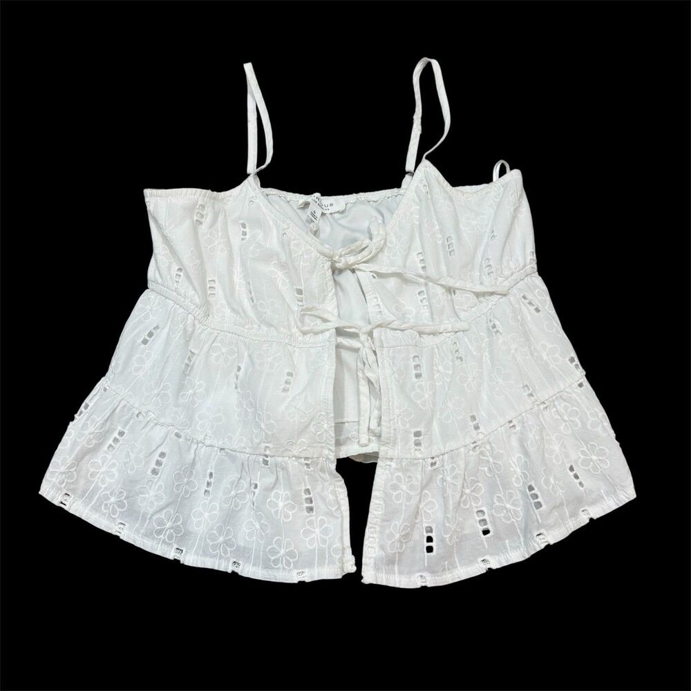Kirious Los Angeles White Floral Eyelet Tie Front Camisole Tank Size S
